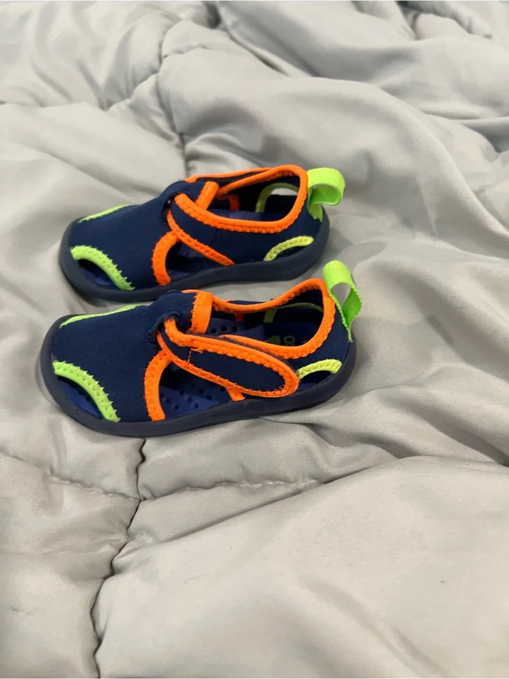 OshKosh B'gosh Navy Water Shoes with Orange and Neon Green Trim